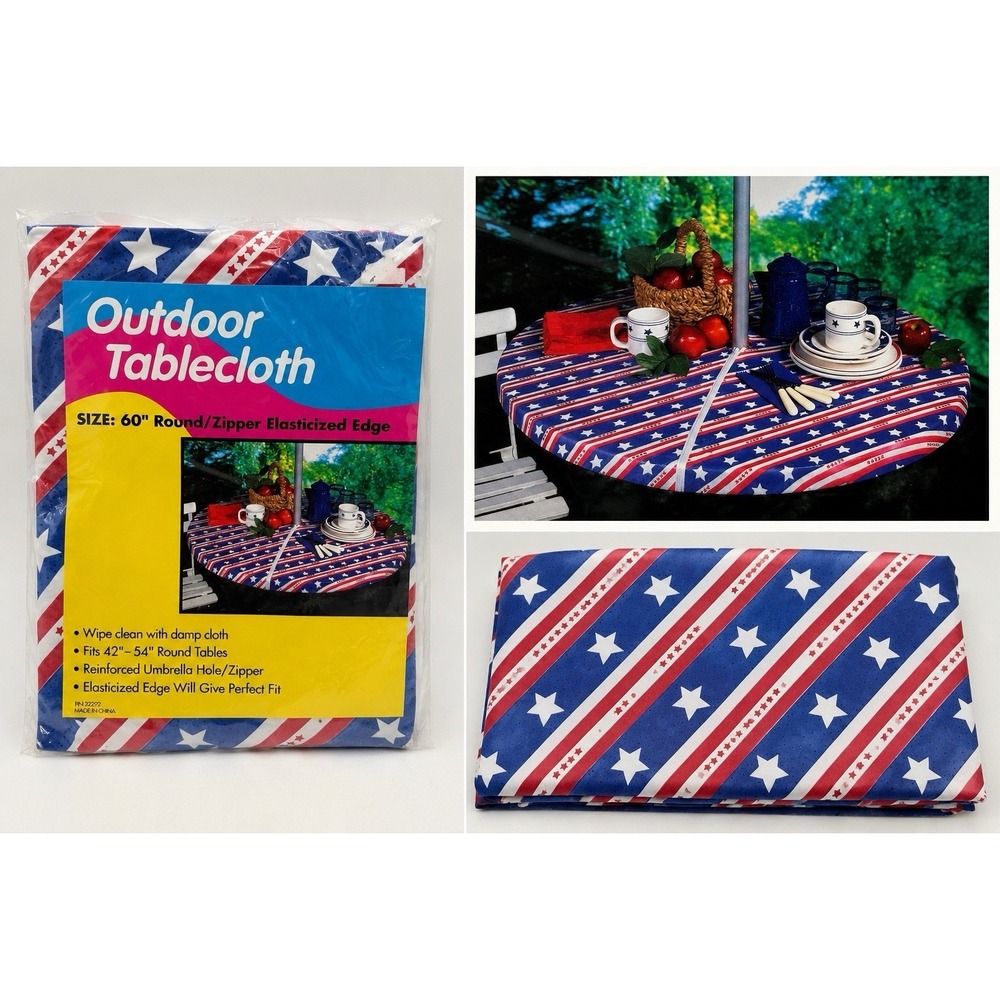 Patriotic July 4th Outdoor Tablecloth 60" Round Zipper Elastic Umbrella Flag